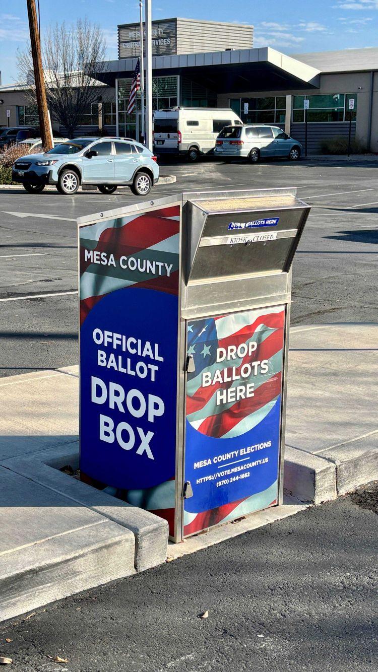 Photo of ballot drop box at Mesa County Central Services.