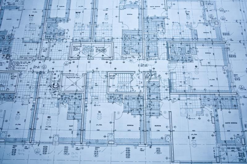 Photograph of Blue Print showing building design