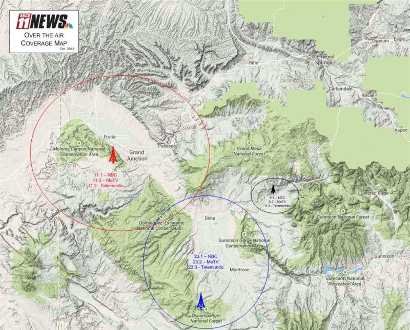 Map of local Digital Television Broadcasting area provided by KKCO 11 News